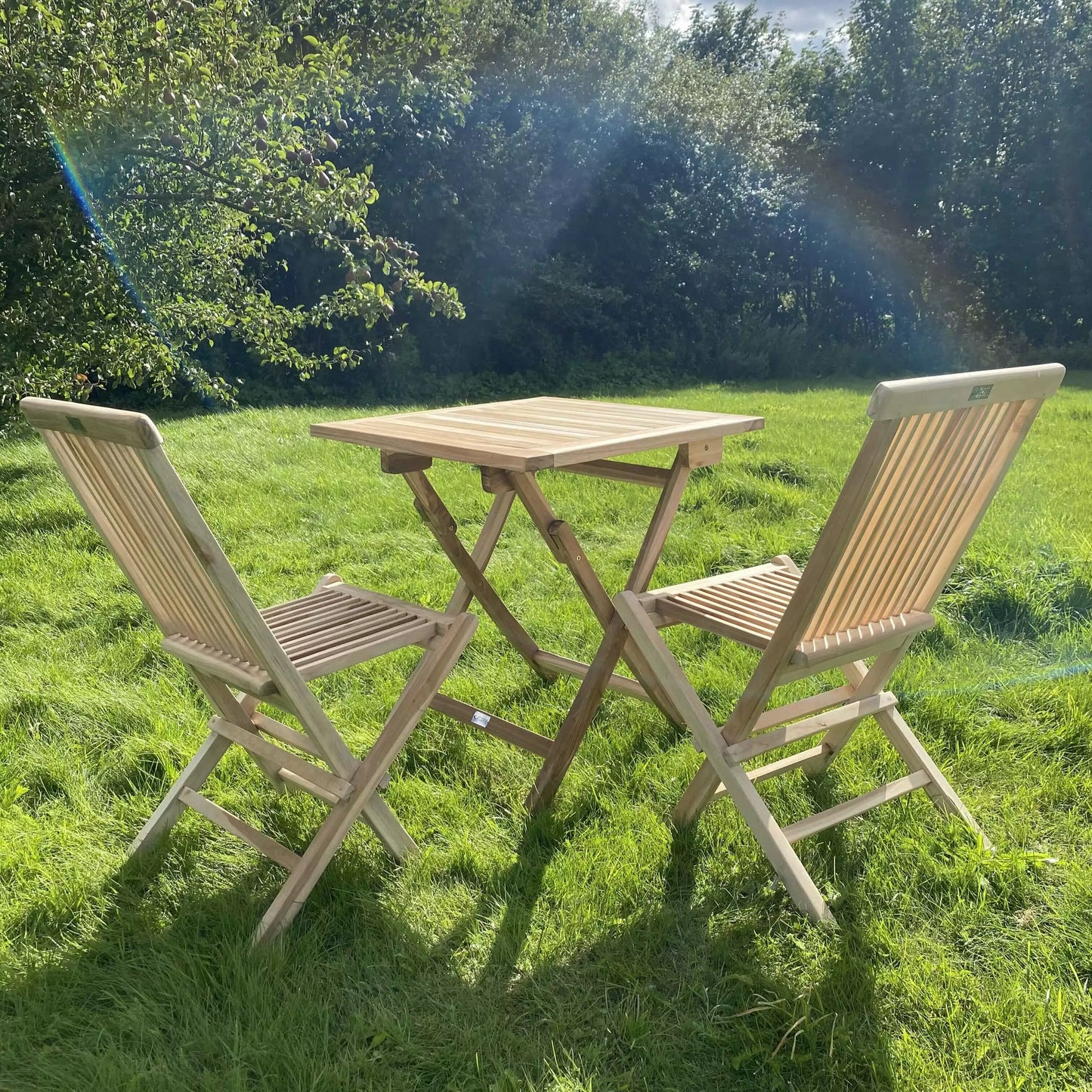 Teaktræ Cafesæt - Cafebord 70x70 cm og Foldbare Stole