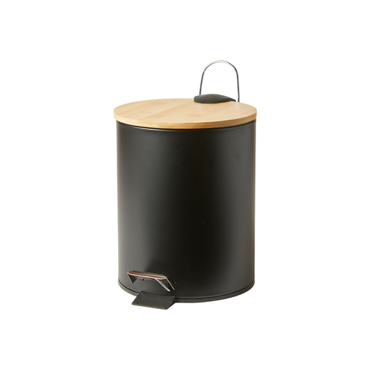 Pedalspand med Bambuslåg i Sort - 25,5 cm