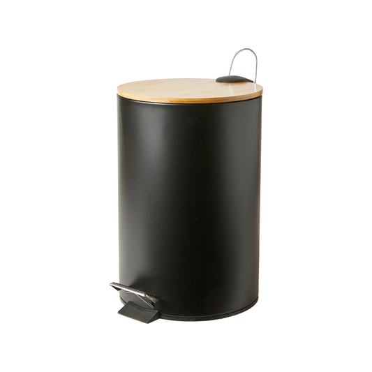 Pedalspand med Bambuslåg i Sort - 38 cm