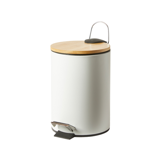 Pedalspand med Bambuslåg i Hvid - 38 cm