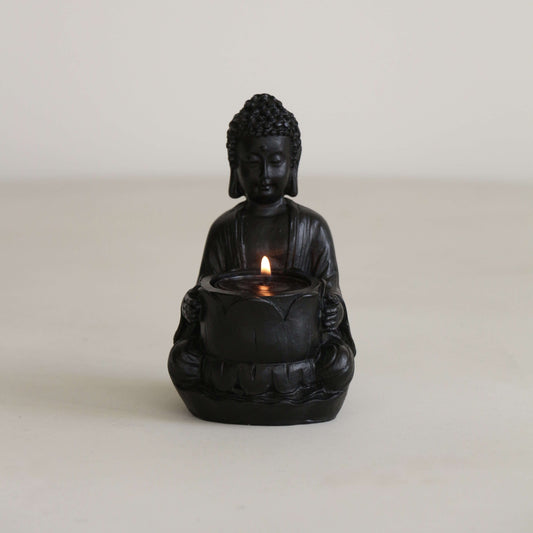 Buddha Lysestage Sort - 14 cm